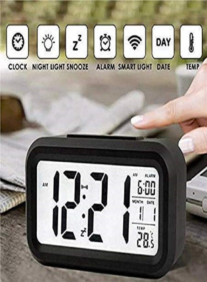 Sukee Digital Smart Operated Digital Clock | Alarm Table Clock with Automatic Sensor | Digital Alarm Clock for Bedrooms | Date & Temperature (Black) - Image 3